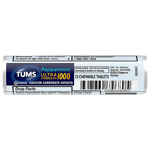 TUMS Ultra Strength 1000 Antacid – Peppermint (12ct Roll) by Pasteur Pharmacy