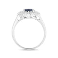 1.48 Ct Round Blue Sapphire Diamond Prong 10k Gold Halo Statement Ring by Fine Color Jewels
