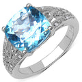 5.05 Carat Genuine Blue Topaz and 0.05 ct.t.w Genuine Diamond Accents Sterling Silver Ring by Bids.com