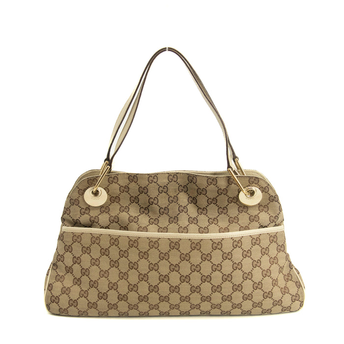 Gucci GG Canvas Beige x White Eclipse Medium Shoulder Bag #3552 by Bolt Boutique