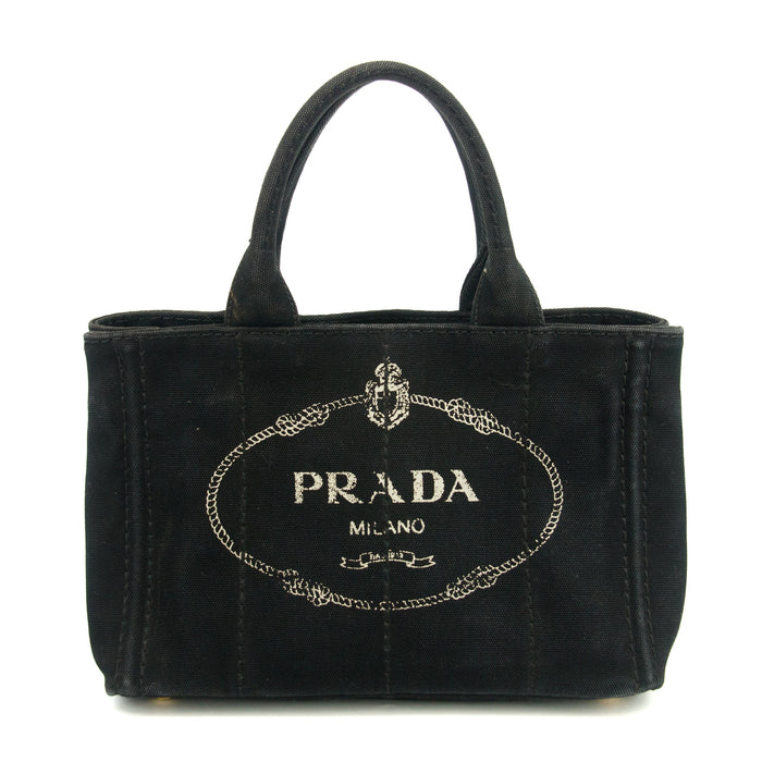 Prada Black Canvas Canapa Logo Tote Bag Small #3573 by Bolt Boutique
