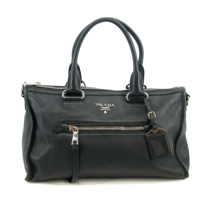 Prada Vitello Phenix Black Top Handle 2Way Shopping Shoulder Bag #3577 by Bolt Boutique