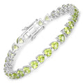13.64 Ct Heart Green Peridot Prong Sterling Silver Box Clasp Tennis Bracelet by Fine Color Jewels