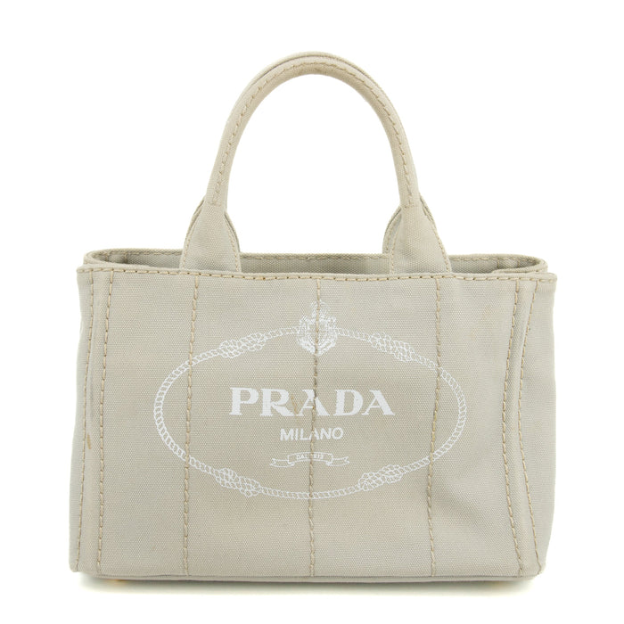 Prada Grey Canvas Canapa Logo 2Way Tote Bag Small #3595 by Bolt Boutique