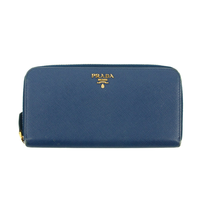 Prada Blue Saffiano Leather Zip Around Wallet #3599 by Bolt Boutique