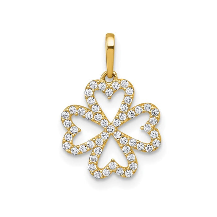 Four Leaf Clover CZ Charm Sparkle Pendant 10K Yellow Gold by Fine Color Jewels