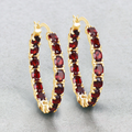 Sterling Silver Garnet Hoop Earrings by Fine Color Jewels
