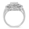14K White Gold 1.0 Cttw Round & Baguette Cut Diamond Floral Cluster Quatrefoil Channel Set Band Cocktail Statement Ring (H-I Color, SI2-I1 Clarity) - Size 6-3/4