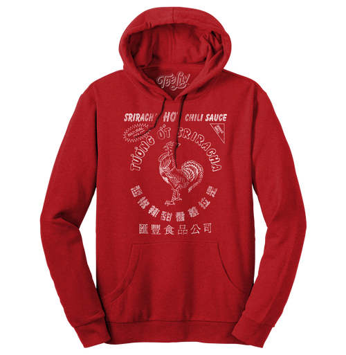 Sriracha Hot Chili Sauce Rooster Logo Hooded Sweatshirt - Red by Tee Luv