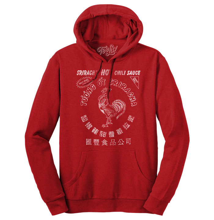Sriracha Hot Chili Sauce Rooster Logo Hooded Sweatshirt - Red by Tee Luv