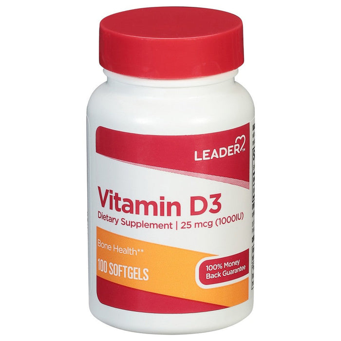 Leader 25 Mcg (1000IU) Vitamin D3 100 Softgels by Pasteur Pharmacy