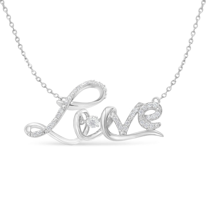 .925 Sterling Silver 1/4 Cttw Diamond Cursive "Love" 18" Pendant Necklace (H-I Color, I1-I2 Clarity) by Bids.com