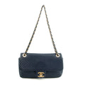 Chanel Chevron Flap Surpique Aged Calfskin Navy Shoulder Bag #3631 by Bolt Boutique