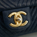 Chanel Chevron Flap Surpique Aged Calfskin Navy Shoulder Bag #3631 by Bolt Boutique