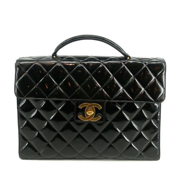 Chanel Matelasse Black Coco Mark Patent Breifcase Bag #3636 by Bolt Boutique