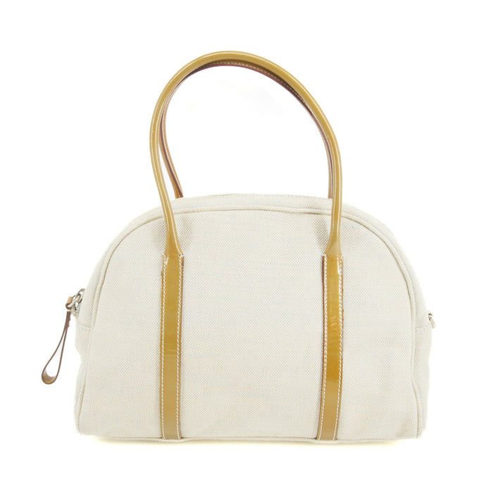 Prada Ivory Canvas x Leather Mini Boston Bag #3645 by Bolt Boutique