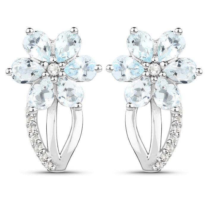1.54 Carat Genuine Aquamarine and White Topaz .925 Sterling Silver Earrings by Bids.com