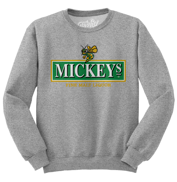 Mickey's Fine Malt Liquor Beer Logo Crewneck Sweatshirt - Athletic Heather Gray by Tee Luv