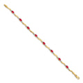 Oval Red Ruby & Diamond Prong 14K Yellow Gold Wave Link Bracelet by Fine Color Jewels