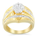 14K Yellow Gold 2-1/3 Cttw Diamond Cluster Channel Set Chevron Shaped Band Engagement Ring & Wedding Band Set by Bids.com