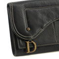 Christian Dior Saddle Black Leather Long Trifold Wallet #3690 by Bolt Boutique