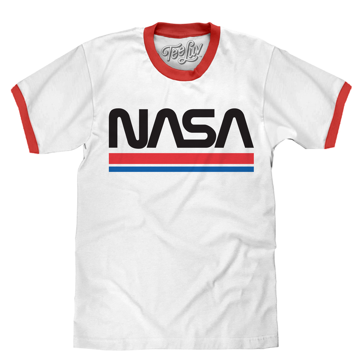 NASA Worm Logo Ringer T-Shirt - White and Red by Tee Luv