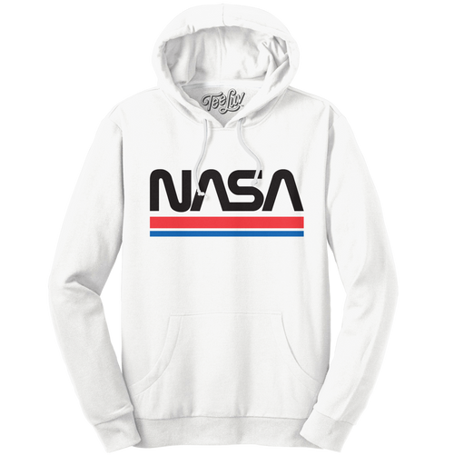 NASA Worm Logo Hooded Sweatshirt - White by Tee Luv