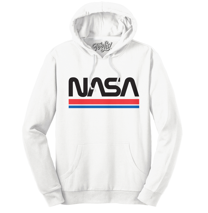 NASA Worm Logo Hooded Sweatshirt - White by Tee Luv