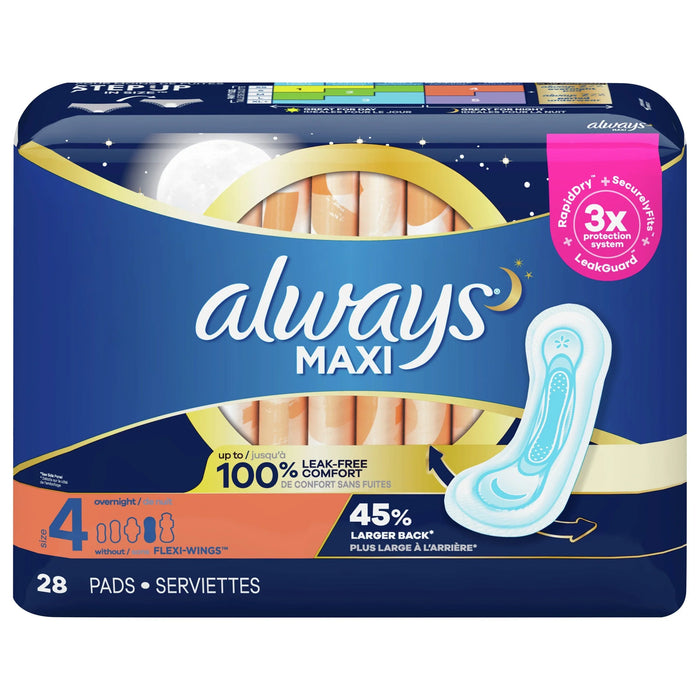 Always Maxi Size 4 Overnight Pads with Wings, 28-Count Pack of 6 by Pasteur Pharmacy