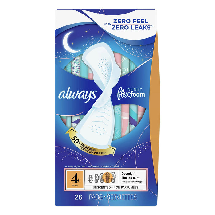 Always Infinity FlexFoam Pads, Size 4 Overnight with Wings 26 Count by Pasteur Pharmacy