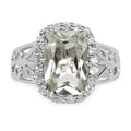 3.94 Carat Genuine Green Amethyst and White Topaz .925 Sterling Silver Ring by Bids.com