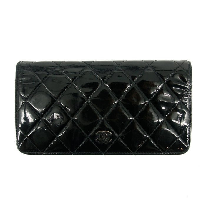 Chanel Patent Leather Black Matelasse Quilted Long Bifold Wallet #3735 by Bolt Boutique