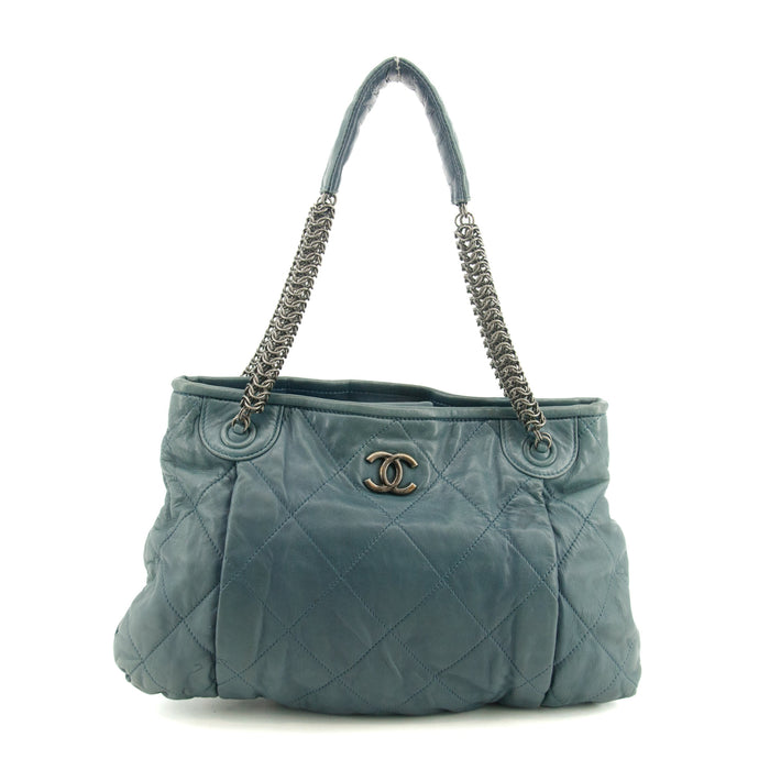 Chanel Blue Lambskin Quilted Gunmetal Chain Shoulder Bag #3741 by Bolt Boutique