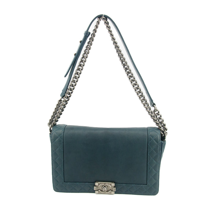 Chanel Boy Navy Lambskin Matelasse Reverso Shoulder Bag #3766 by Bolt Boutique