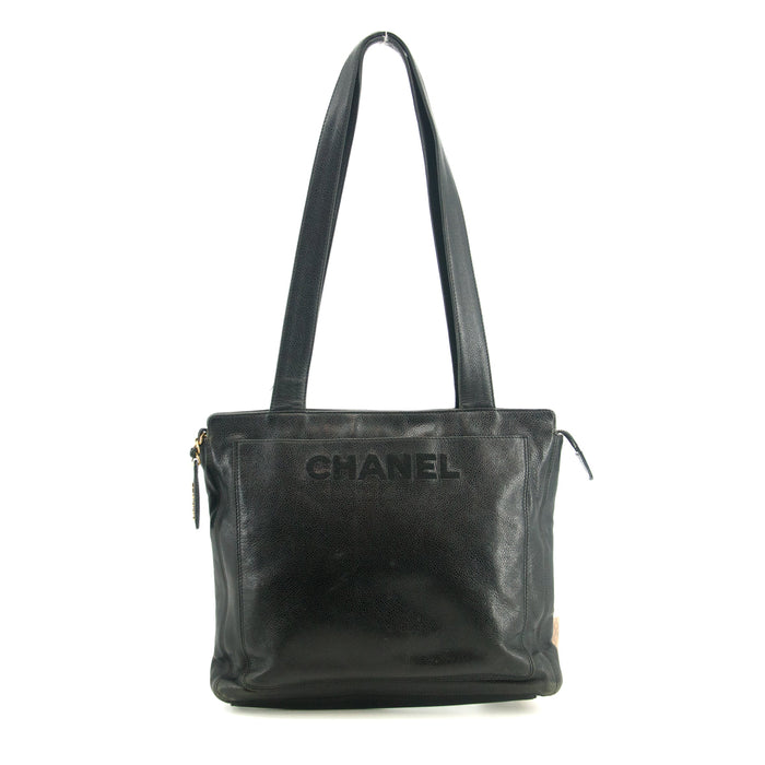 Chanel Black Caviar Skin Logo LAX Embroidered Shoulder Bag #3771 by Bolt Boutique