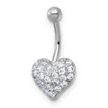10k White Gold Heart Navel Ring by Fine Color Jewels