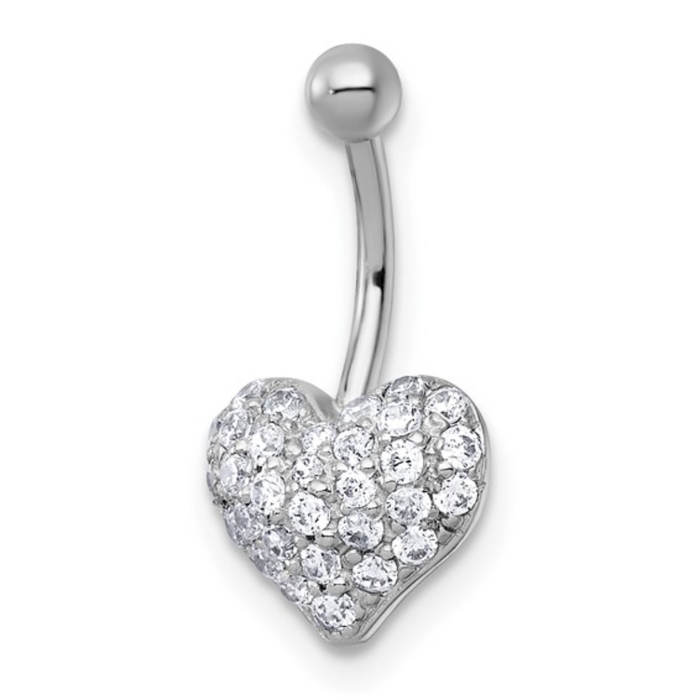 10k White Gold Heart Navel Ring by Fine Color Jewels