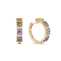 IGI Certified 2.10 Ct Multi Color Unheated Sapphire and Diamond 14K Yellow Gold Half Way Hoop Earrings by Fine Color Jewels