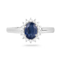 0.95 Ct Oval Blue Sapphire Diamond Prong 10k Gold Halo Ring by Fine Color Jewels