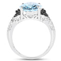 5.37 Carat Genuine Swiss Blue Topaz, Black Diamond & White Topaz .925 Sterling Silver Ring by Bids.com