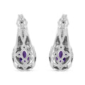 .925 Sterling Silver 8x6 MM Natural Oval Purple Amethyst Gemstone and Diamond Accent Art Deco Style Drop and Dangle Earrings (I-J Color, I1-I2 Clarity) by Bids.com