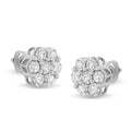 14K White Gold 3 cttw Prong Set Round-Cut Diamond Floral Cluster Stud Earring (I-J Color, SI1-SI2 Clarity) by Bids.com