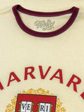 Harvard University Veritas Ringer T-Shirt - Natural Beige and Maroon by Tee Luv