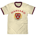 Harvard University Veritas Ringer T-Shirt - Natural Beige and Maroon by Tee Luv