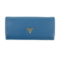 Prada Vitello Daino Blue Continental Flap Long Wallet #3823 by Bolt Boutique