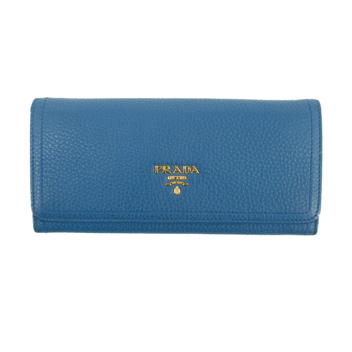 Prada Vitello Daino Blue Continental Flap Long Wallet #3823 by Bolt Boutique