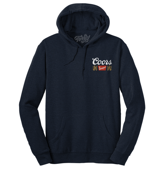 Coors Banquet Beer Double Sided Graphic Hooded Sweatshirt - Navy Blue by Tee Luv