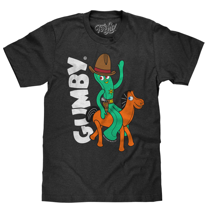 Gumby and Pokey Cowboy T-Shirt - Charcoal Gray Heather by Tee Luv