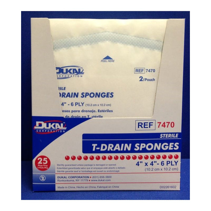 Dukal T-Drain I.V. Sponge Dressing, 4" x 4", Sterile (25 Count) by Pasteur Pharmacy