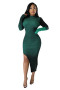 Mock Neck Knit Dress with Asymmetric Slit by The House of Stylez